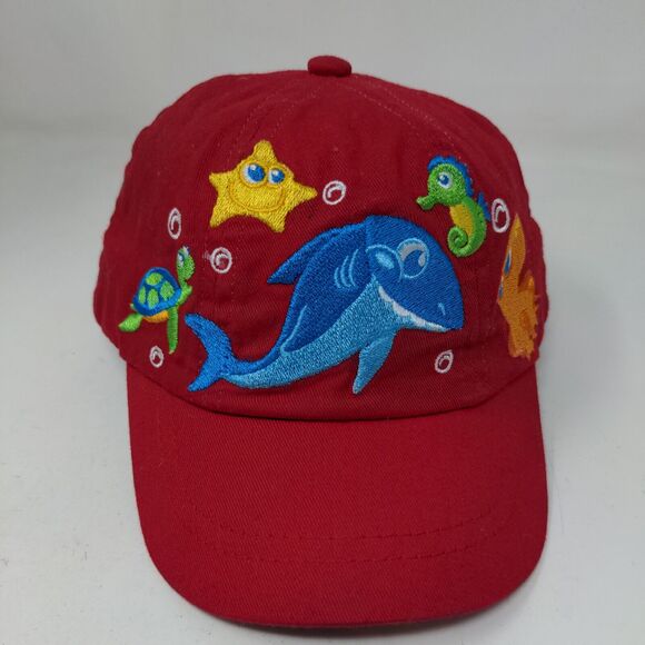 Kid Tees Baby Hat Red Stretchy Embroidered Sea Ocean Creatures Dolphin - Picture 2 of 8